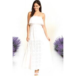 $160 MICHAEL KORS Eyelet Tiered Maxi Dress White Cotton XS